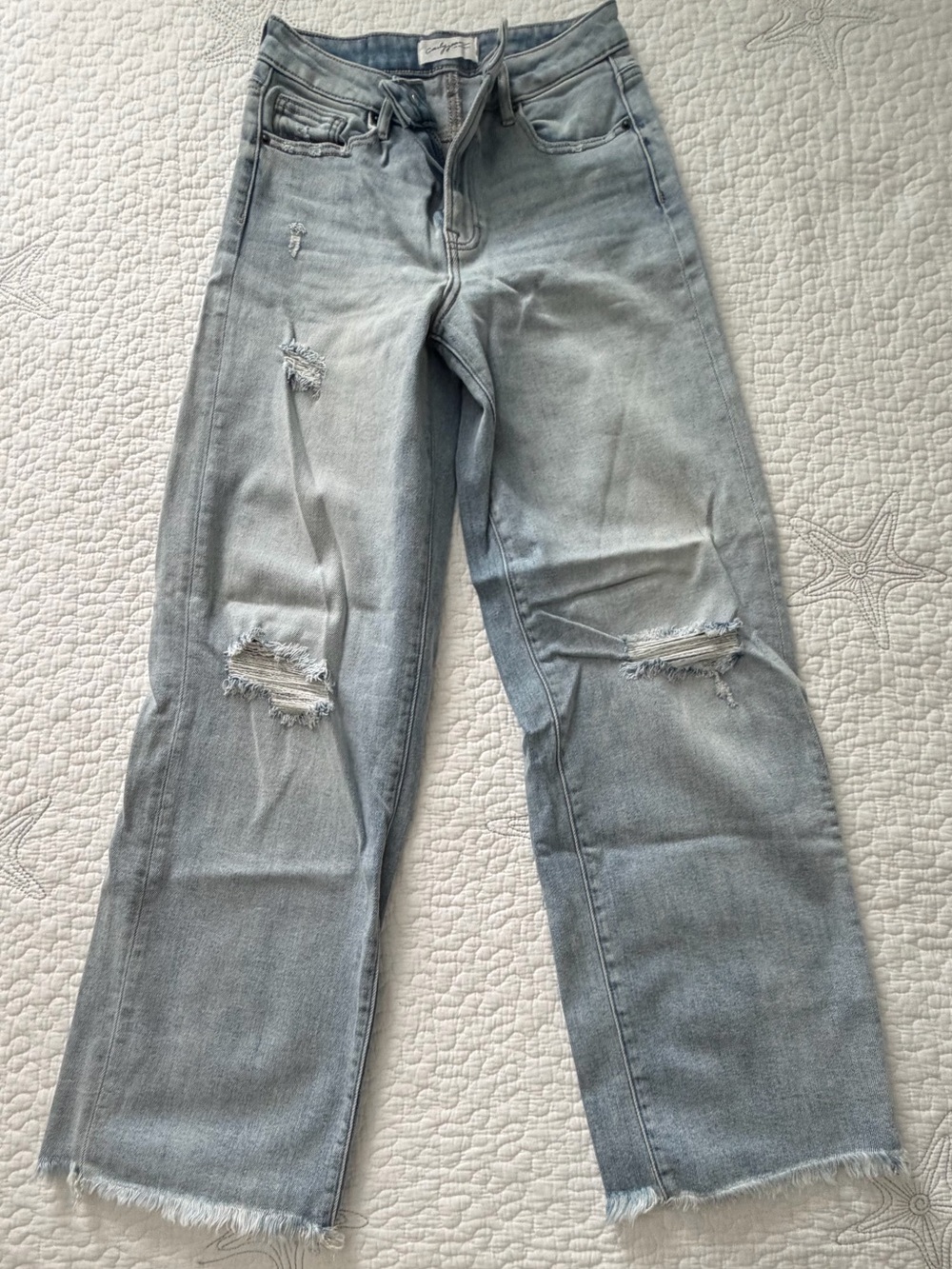 Carly Jean Los Angeles Light Blue Distressed Wide-Leg Jeans